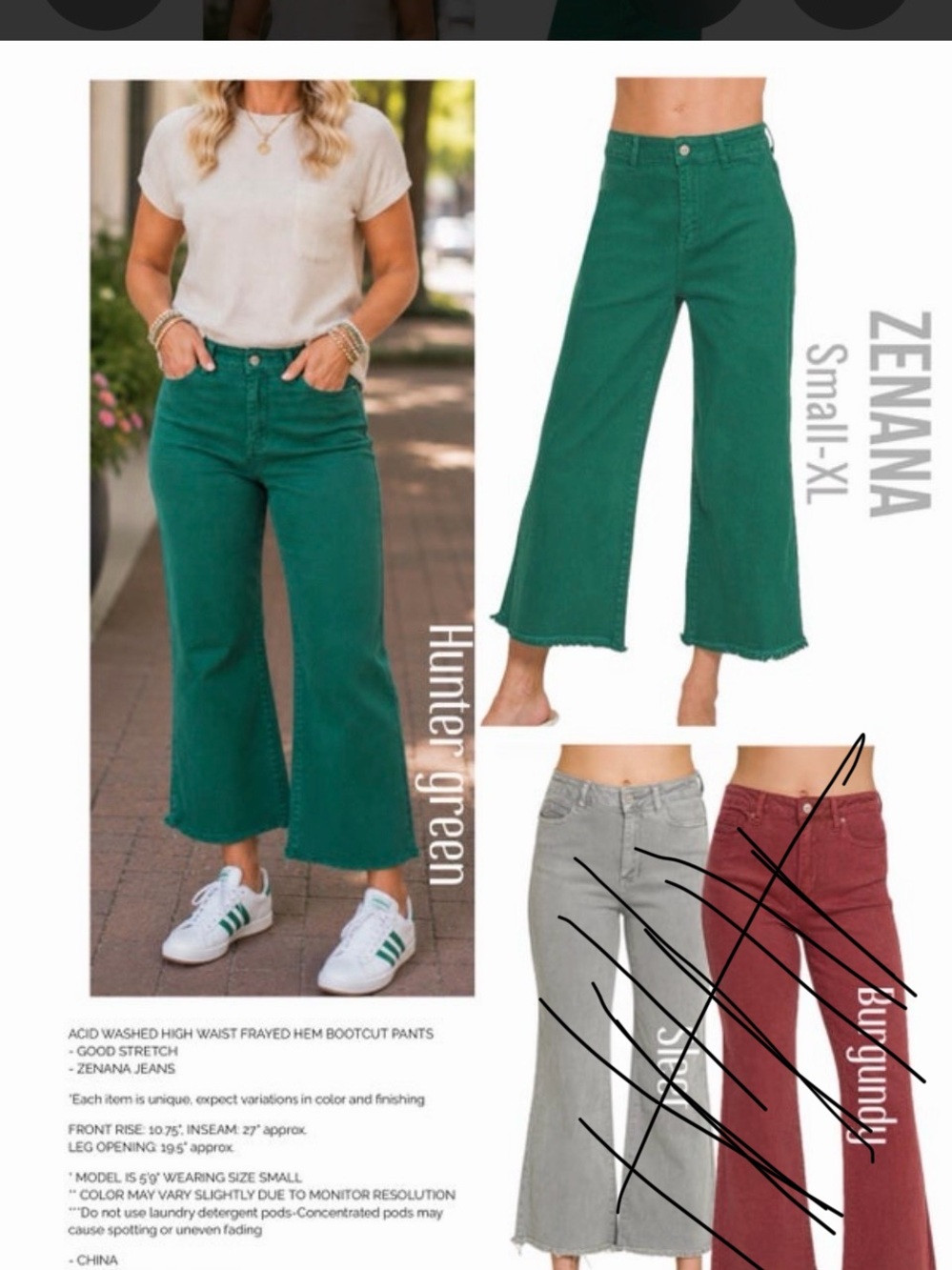 Zenana Outfitters Hunter Green High-Waist Wide Leg Jeans with Frayed Hem
